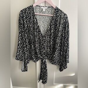 Tribal Black and White Tie-Front Blouse